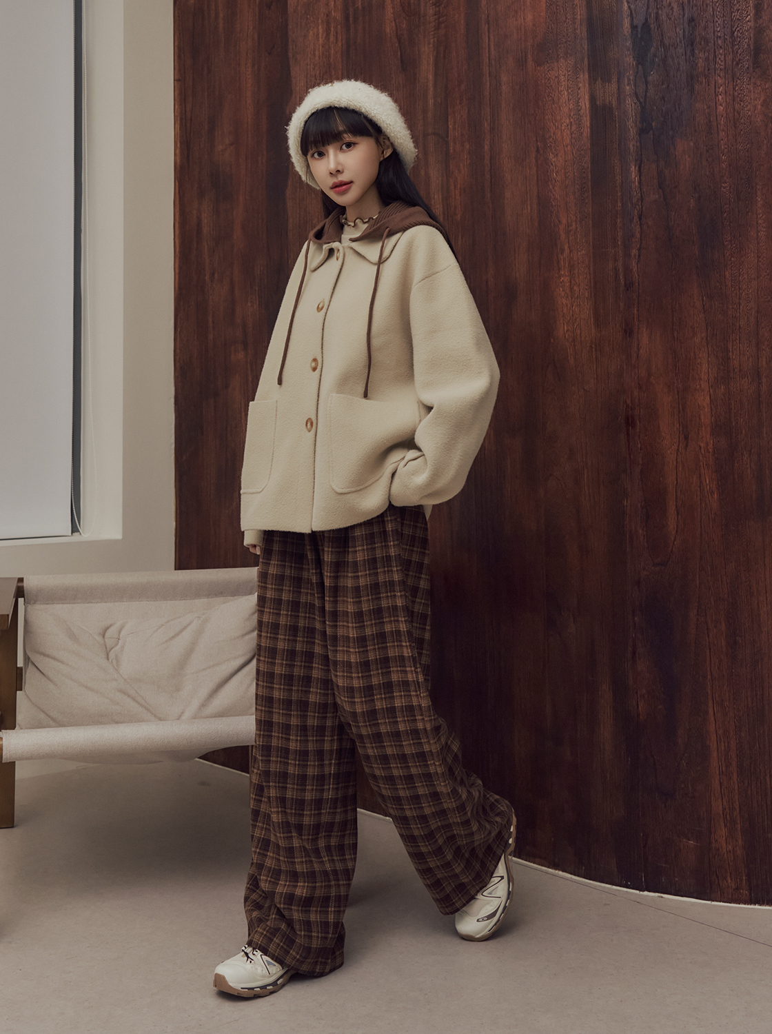 撞色可拆帽毛織外套