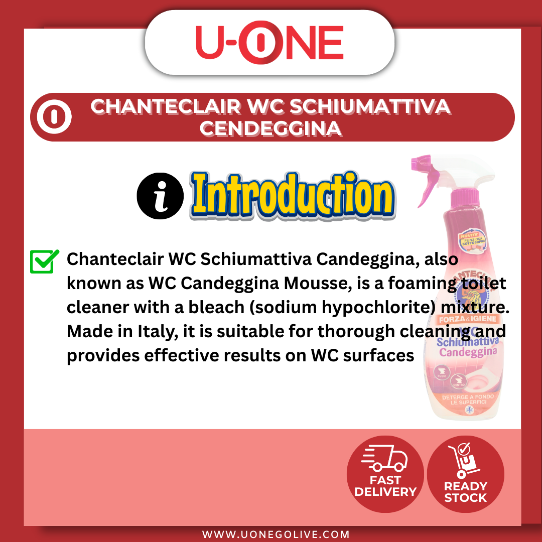 U-ONE | Cleaning Series | Toilet Bowl Cleaner | Chanteclair | Wc Schiumattiva Cendeggina | 625ml