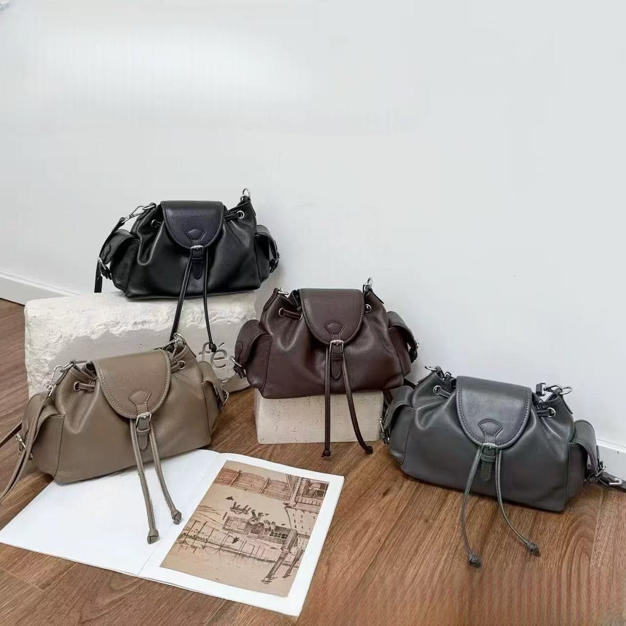 99-65【韓版輕奢束口水桶包】