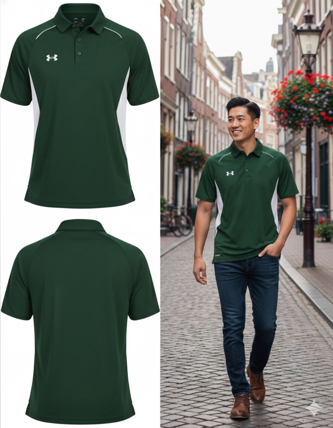 【預購】Q121606 UNDER ARMOUR男裝森林綠色標題 Polo 衫