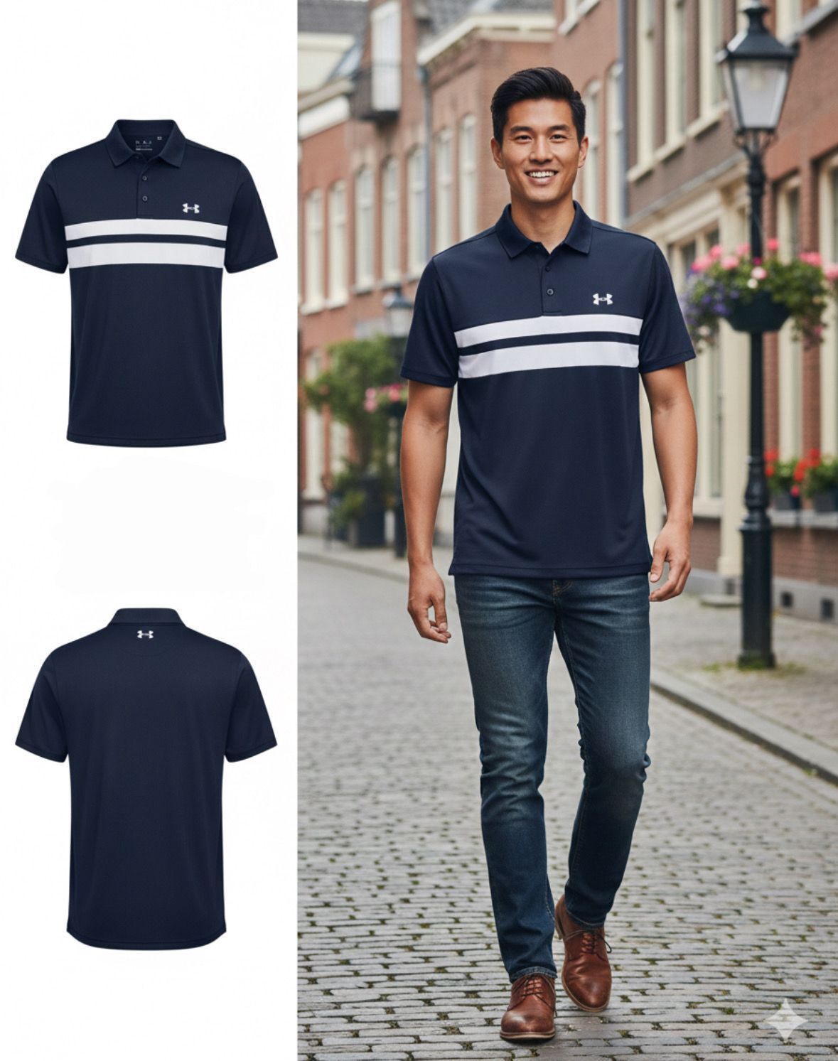 【預購】Q121605 UNDER ARMOUR 男裝午夜海軍藍色條紋 Polo 衫