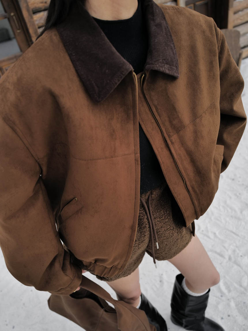 鋪棉韓系麂皮絨巴恩風外套*2色
