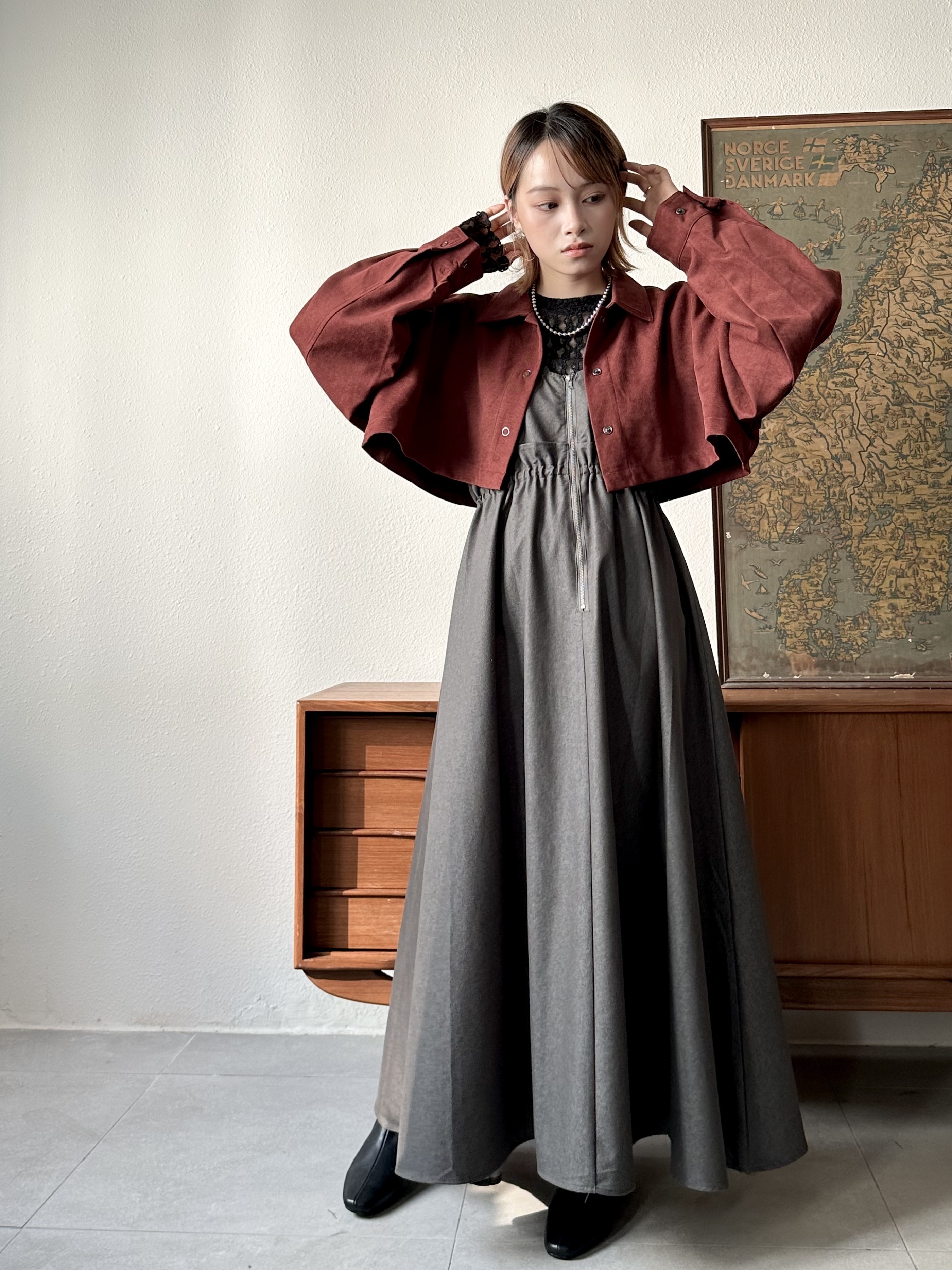 顯瘦 ！垂墜感高腰仿牛仔布吊帶裙 - OP53794