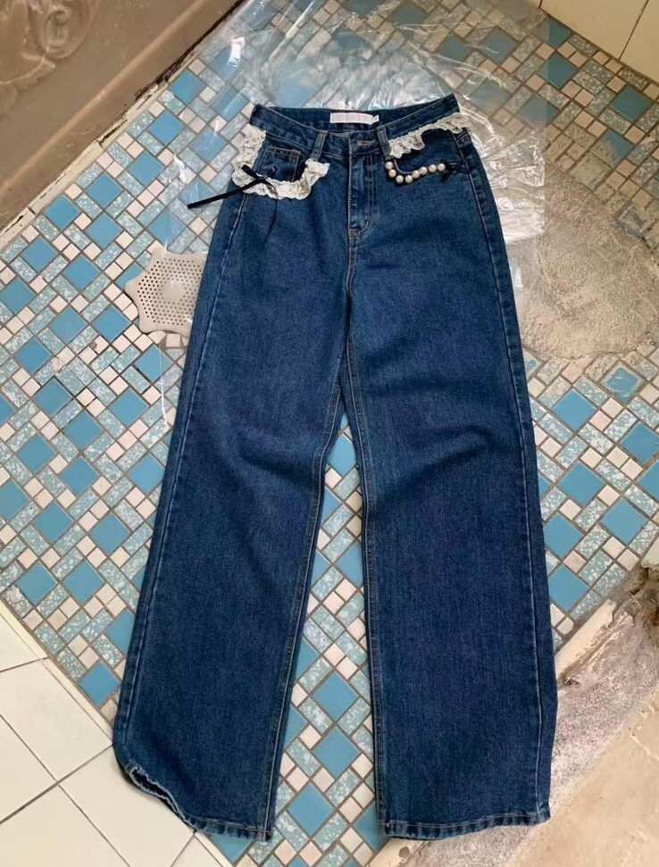 MP04   珠珠LACE 中腰牛仔褲   S:腰 28HIP 40長 39 / M:腰 29HIP 42 長39  / L:腰 30HIP 44長40  $559 (一口價)