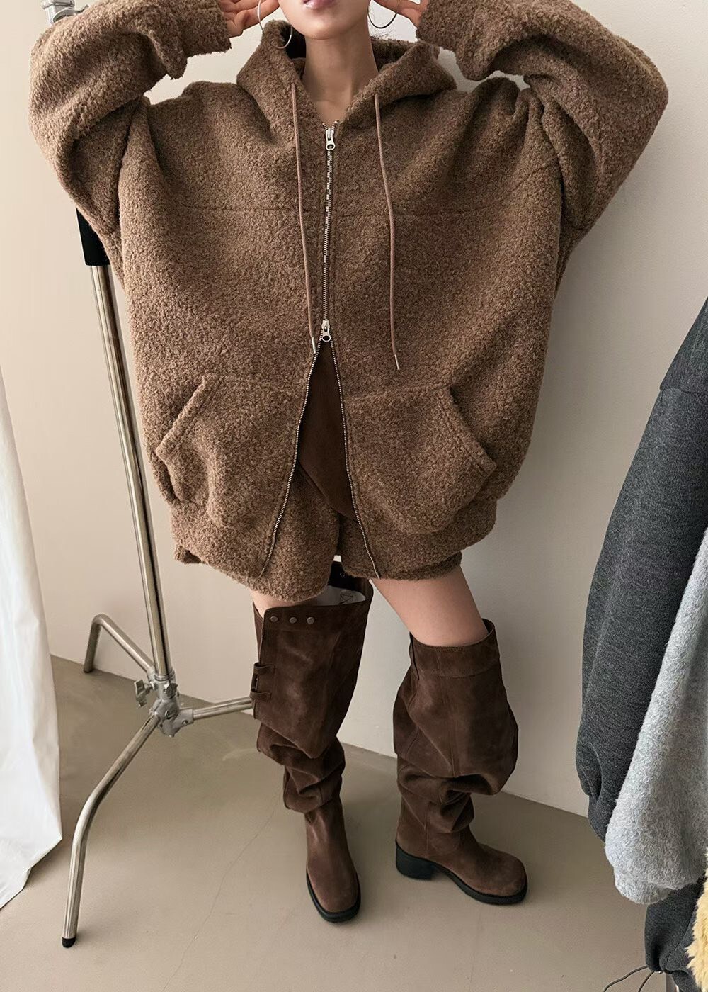 #AD72泰迪連帽外套(咖/杏)