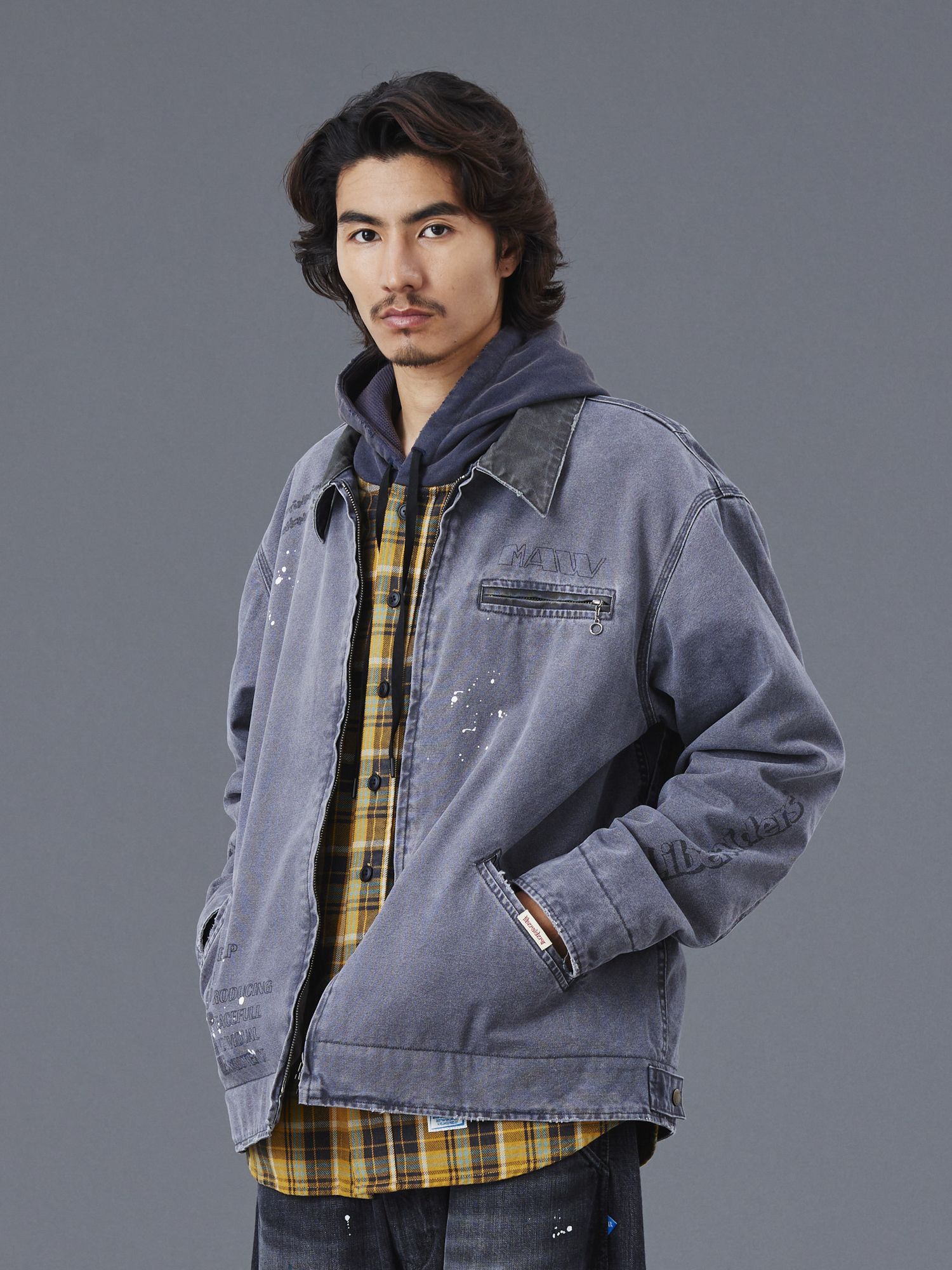 LIBERAIDERS GARMENT DYED WORK JACKET 770052503 BLK