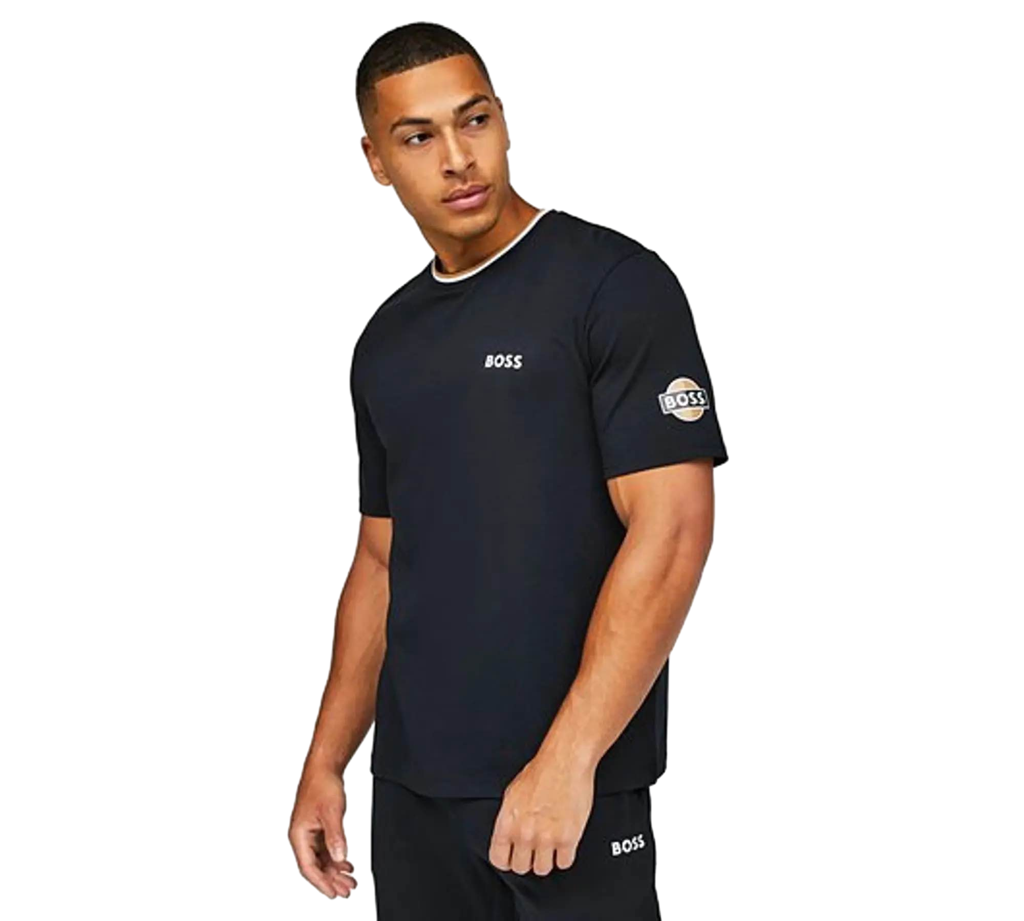 【Hugo Boss Outlet】男大 三色領口賽車休閒T  黑