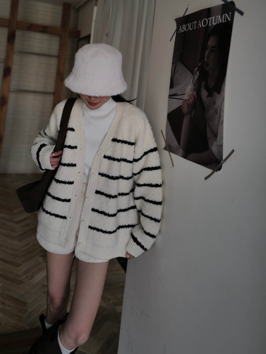厚棉羊毛開襟條紋外套*2色