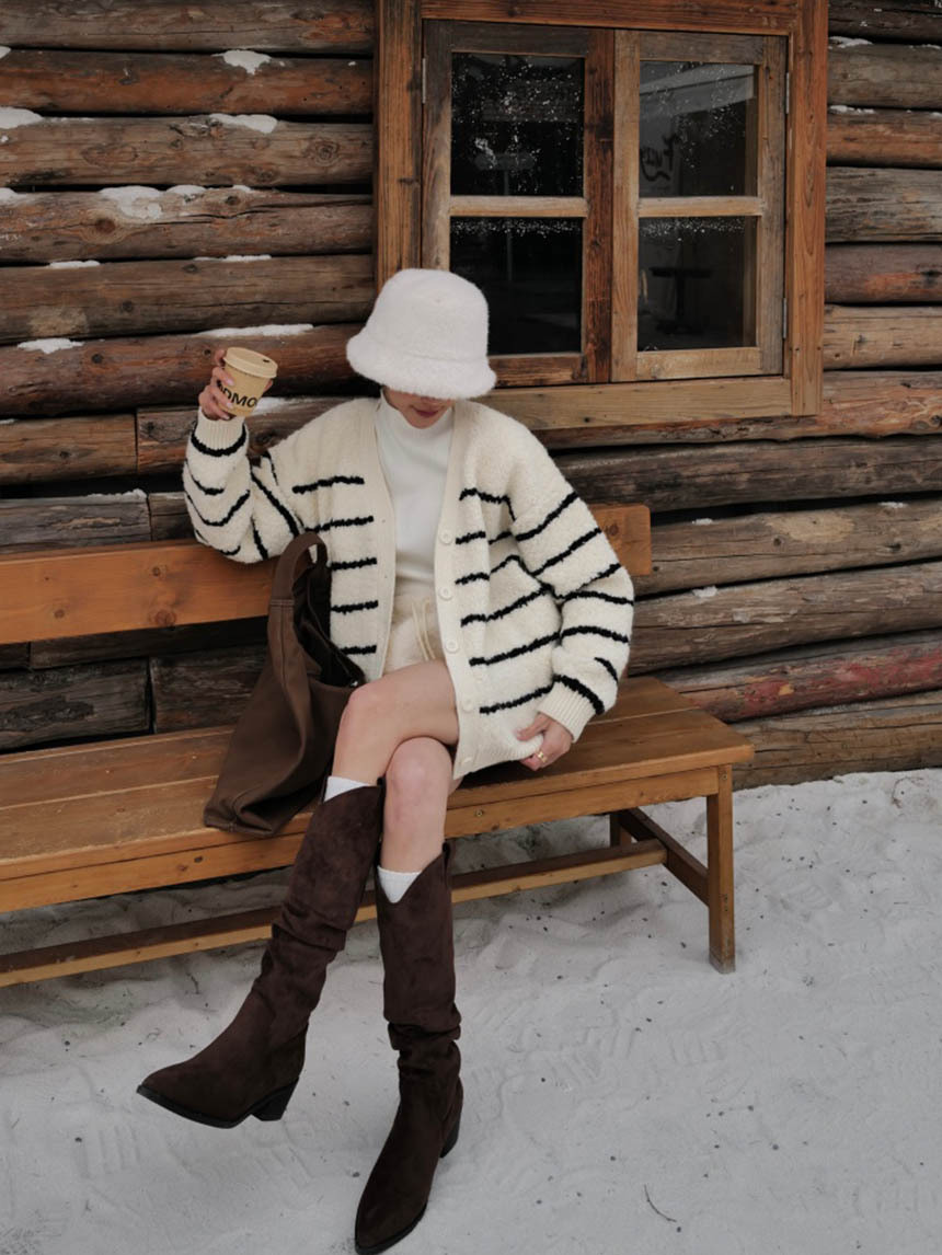 厚棉羊毛開襟條紋外套*2色