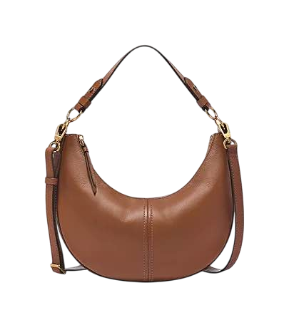 【Fossil】拉鍊式手提肩背半月包  咖