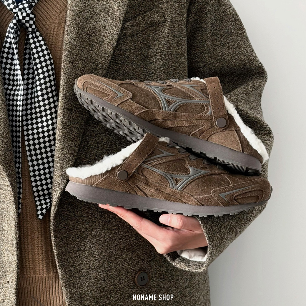 MIZUNO LG 60S SLIPPER 刷毛 加絨 復古 穆勒鞋 懶人鞋 深咖啡 (女款)