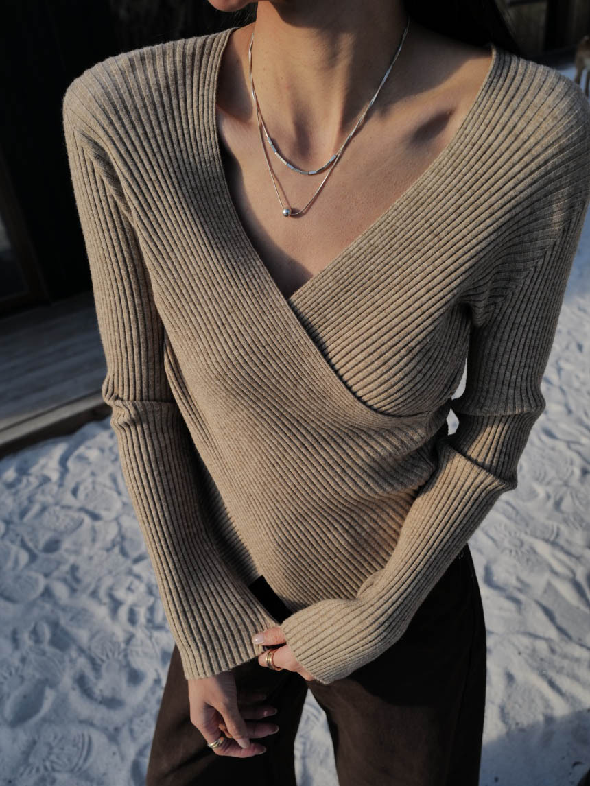 交叉V領下擺不規則毛衣*5色