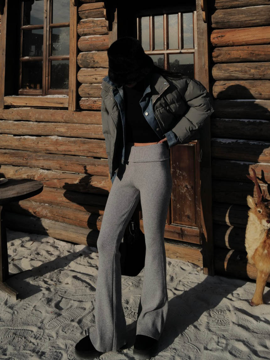 卷腰喇叭針織拖地褲*4色