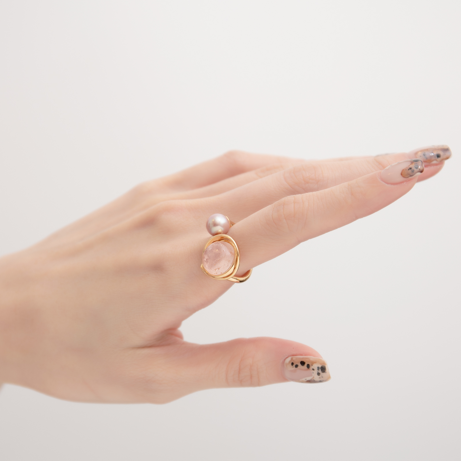 COSMOS | Gentle Rose Quartz & Pink Pearl Adjustable Rin