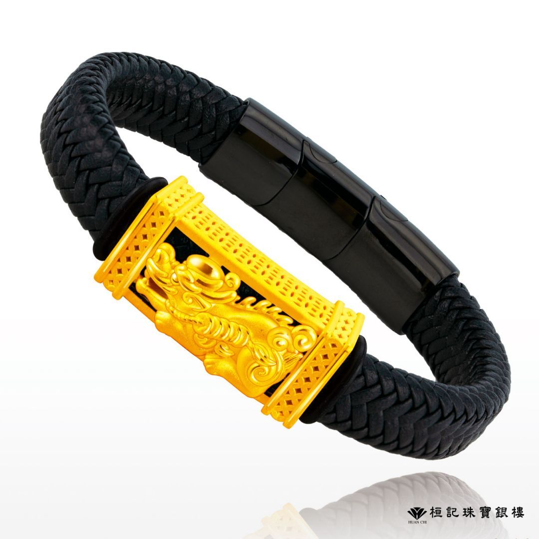 白沙屯媽祖 財富滿滿貔貅 皮質編織金手鍊