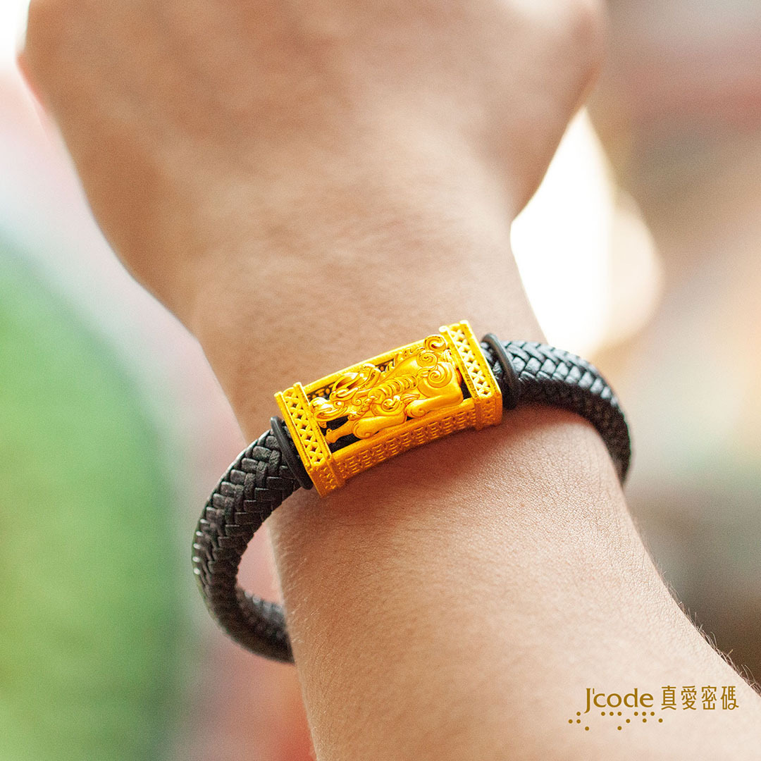 白沙屯媽祖 財富滿滿貔貅 皮質編織金手鍊