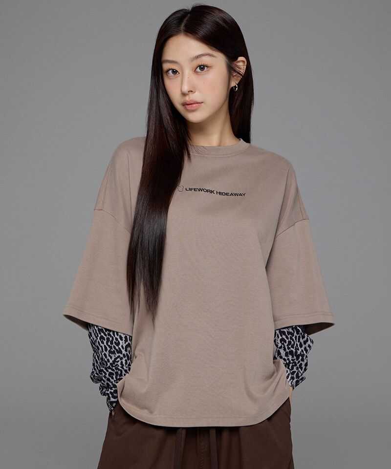 SC042 Lifework 豹紋假兩件長袖上衣253TL71221 FREESIZE  24X24-26