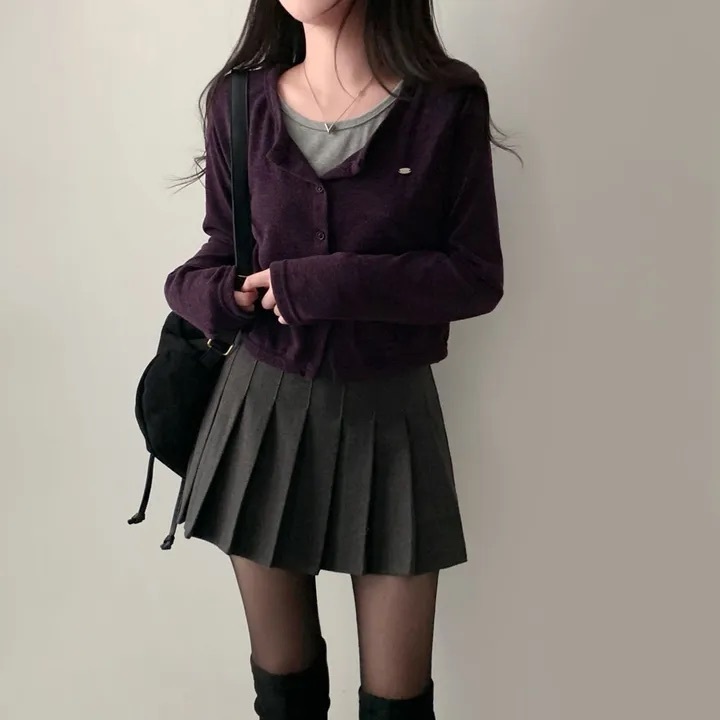 【24/12完額外95折優惠預訂】韓國假2件拼色小牌仔排扣外套（3色）