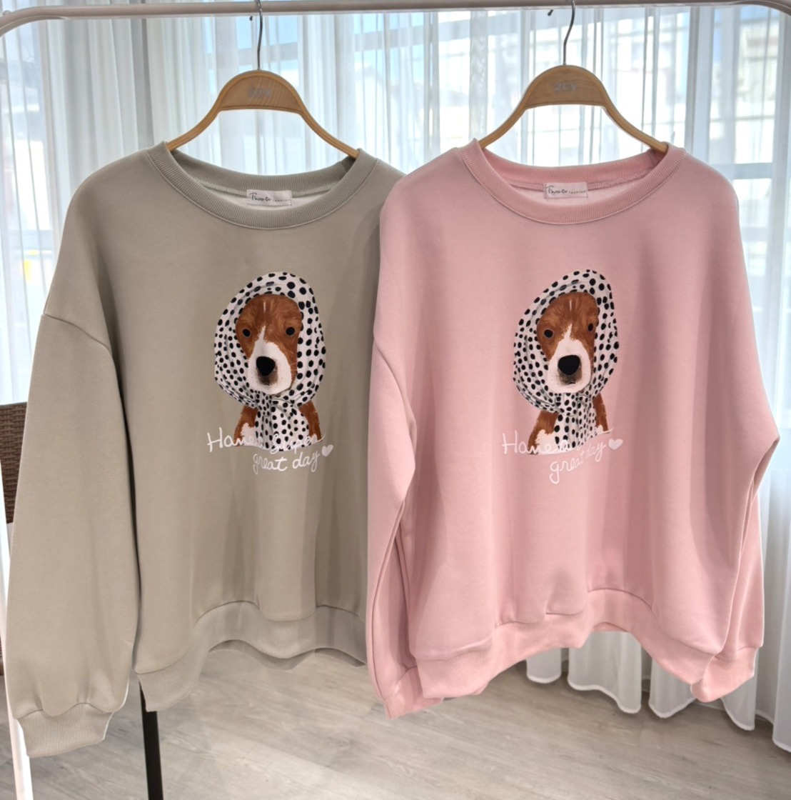 B8171-頭巾狗狗棉質大學T