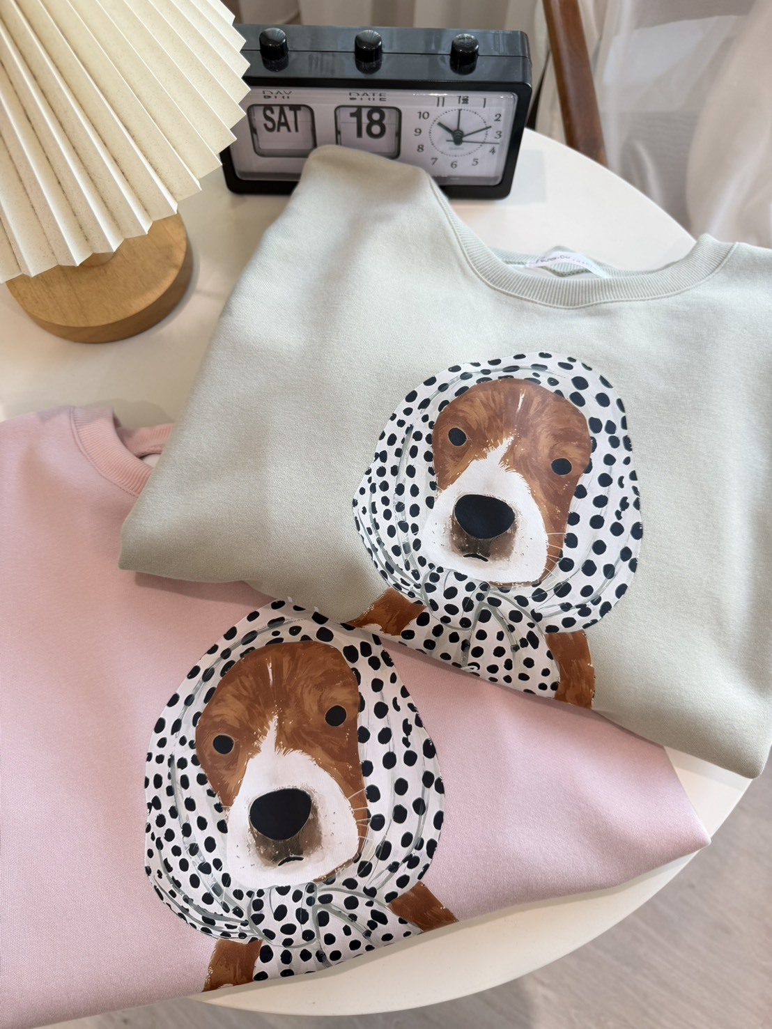 B8171-頭巾狗狗棉質大學T