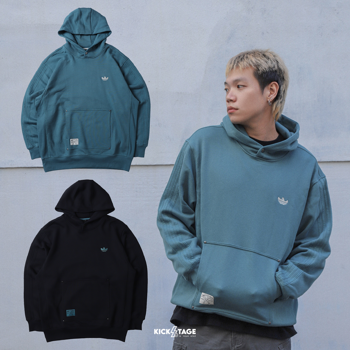 男女款 ADIDAS SHMOO HOODIE 黑 藍綠 刺繡 小鬼 三葉草 純棉 長袖 帽T【JX5445/JX5444】ADLP