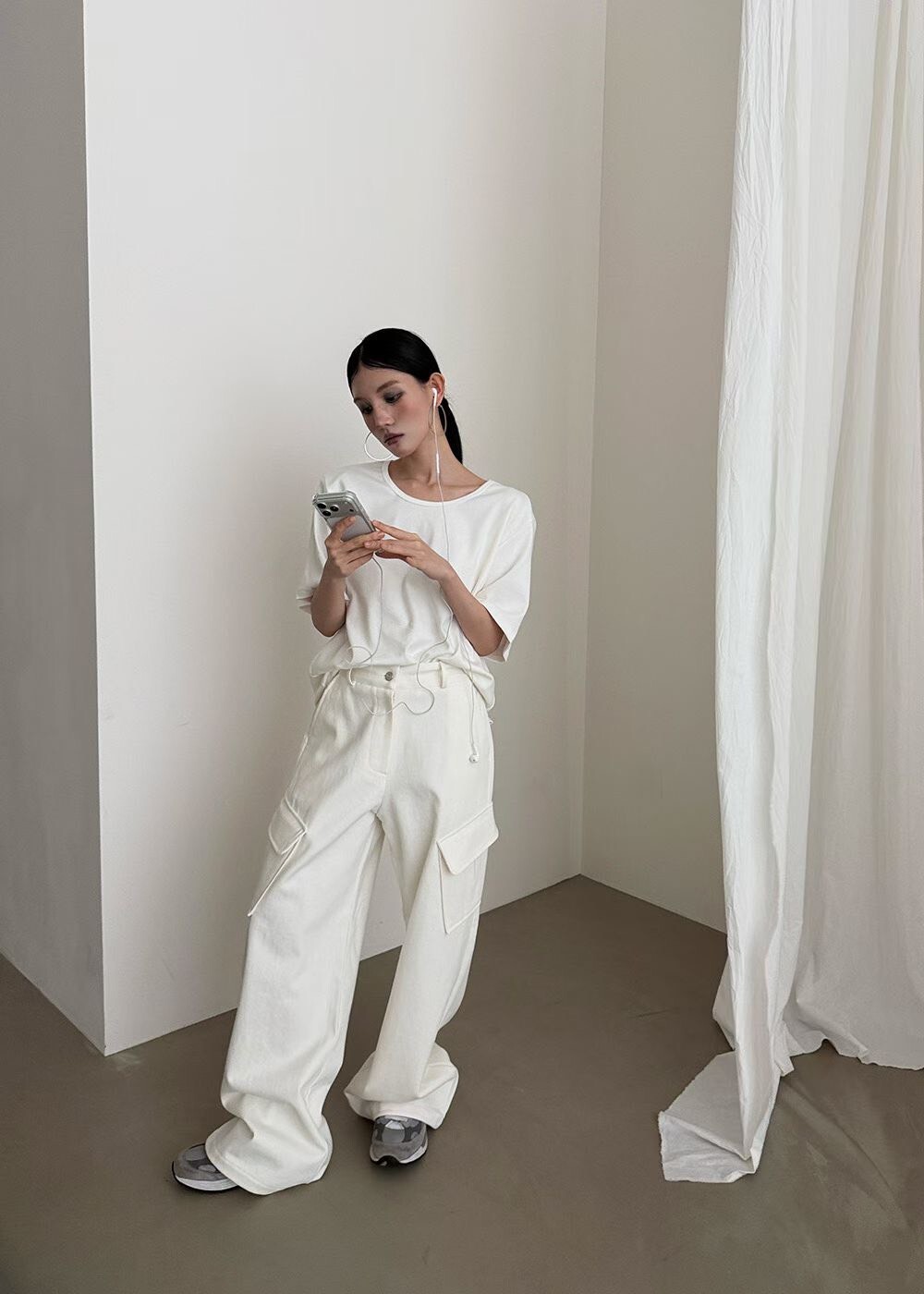 #AD78厚磅口袋工作褲(黑/白/杏)