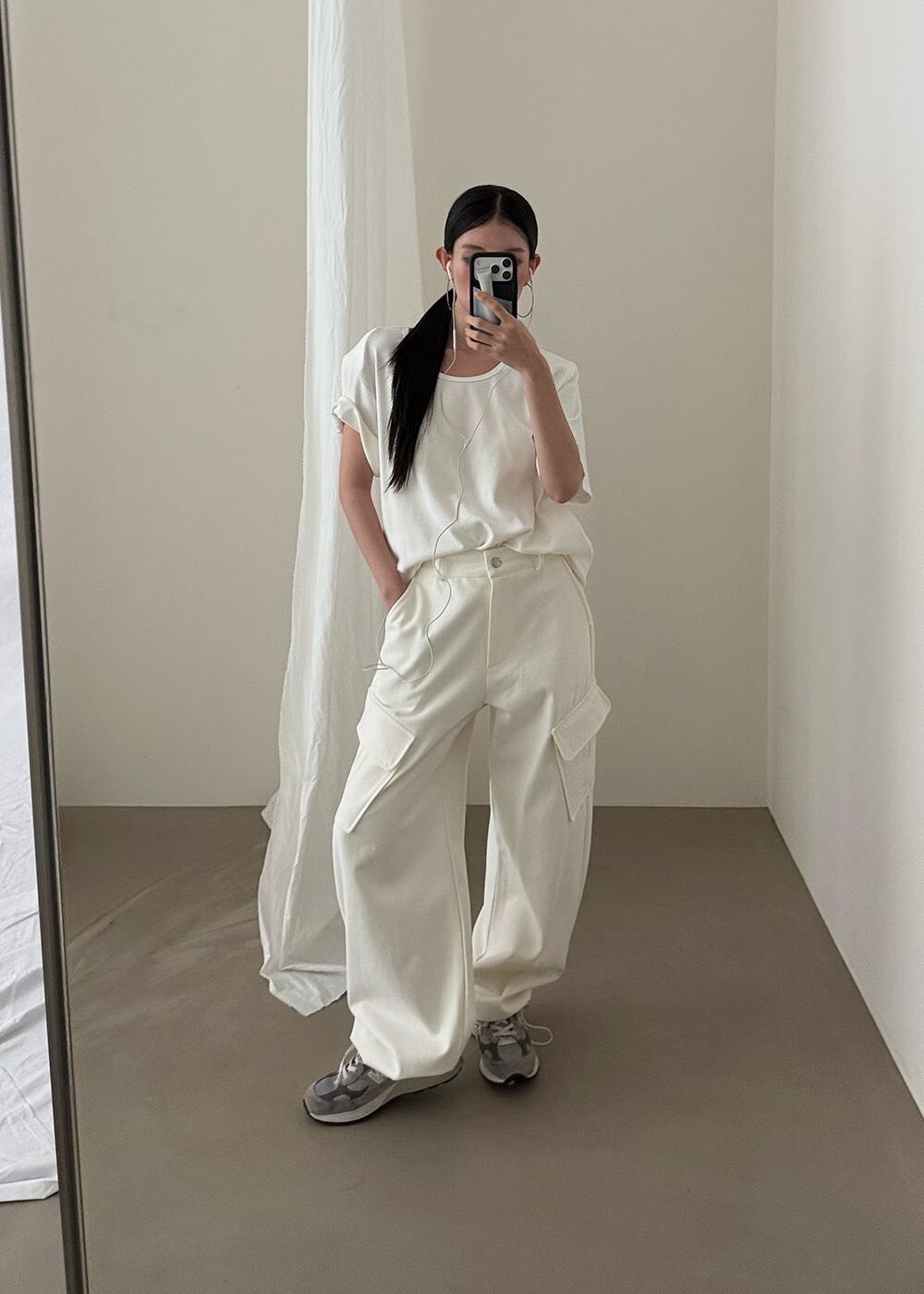 #AD78厚磅口袋工作褲(黑/白/杏)