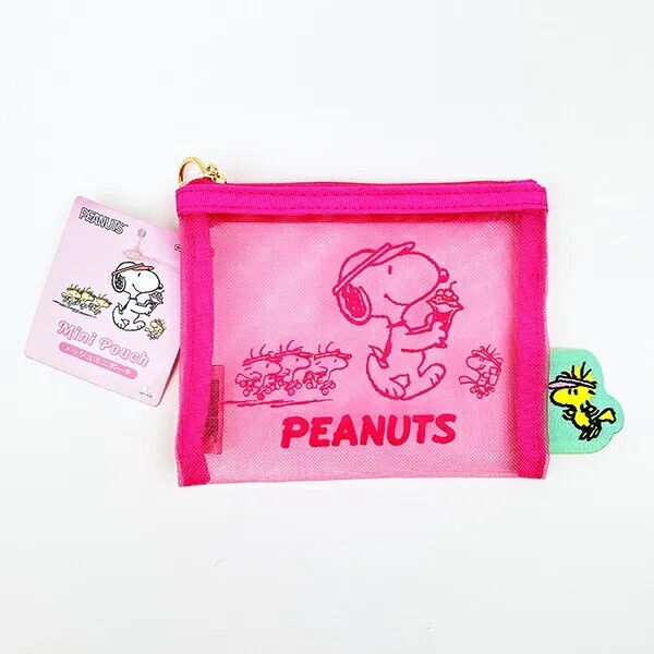 Snoopy Woodstock Mini Mesh Pouch Pink