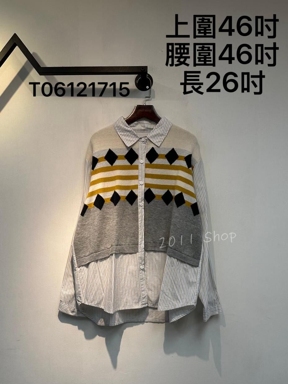 *不設優惠* 出口日本橫紋菱格針織拼布恤衫  上圍46吋 腰圍46吋 長26吋  T06121715