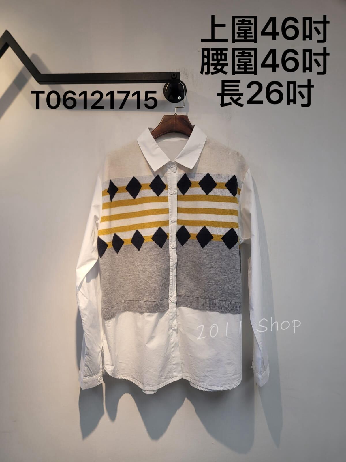 *不設優惠* 出口日本橫紋菱格針織拼布恤衫  上圍46吋 腰圍46吋 長26吋  T06121715