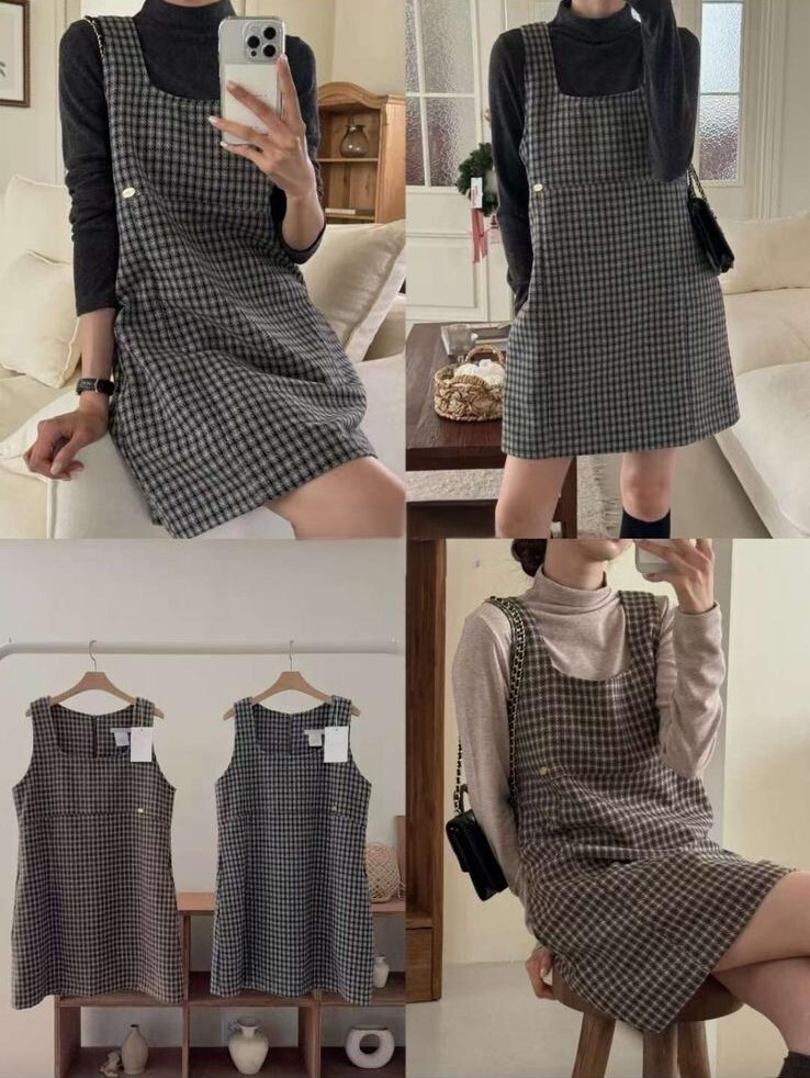 TZ20   格仔連身裙  50 %羊毛 胸 38長 32$ 腰 37 hip 42  $569 (一口價)