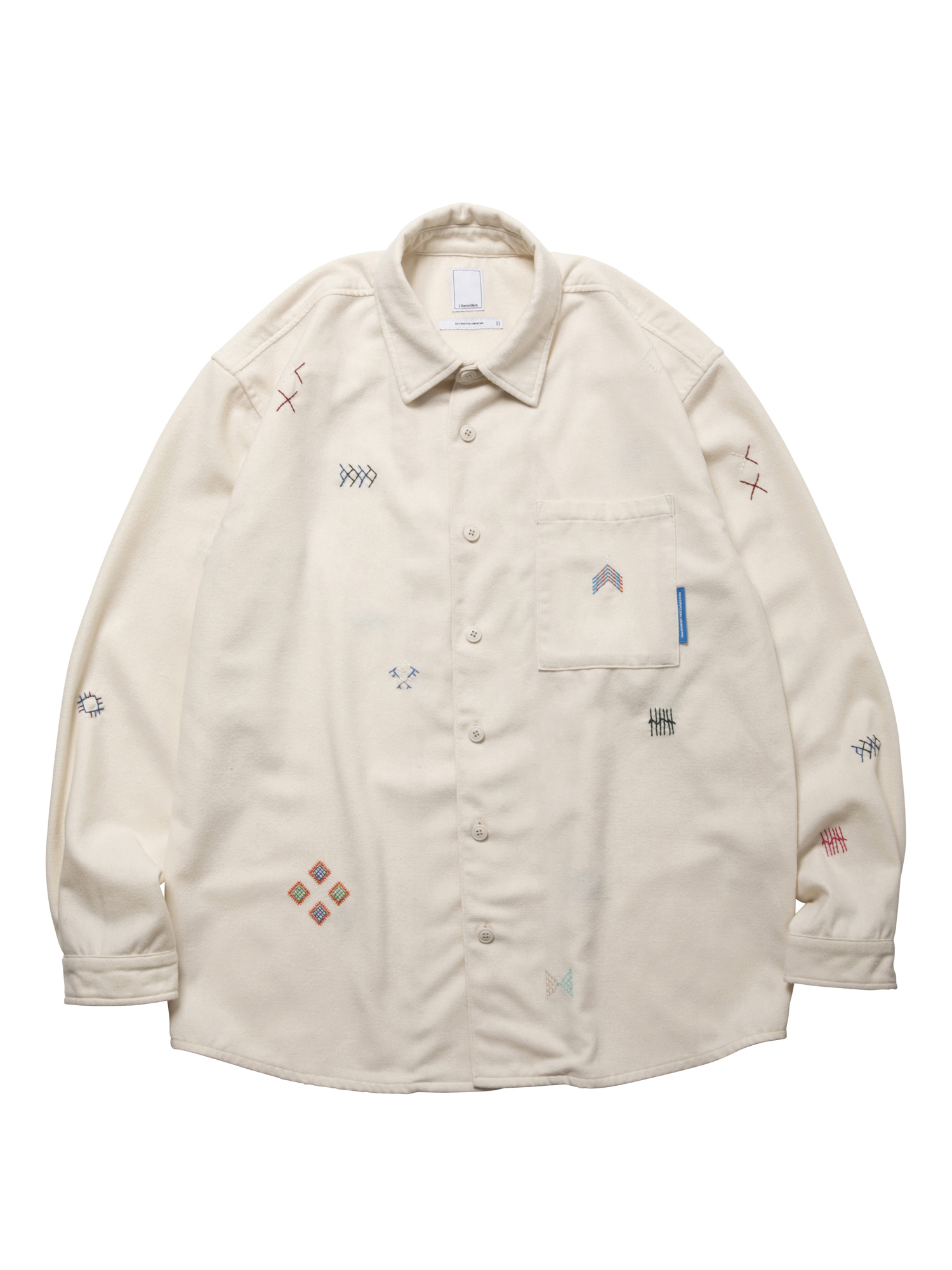 LIBERAIDERS TIFINAGH EMBROIDERY FLANNEL SHIRT 771012503 WHT