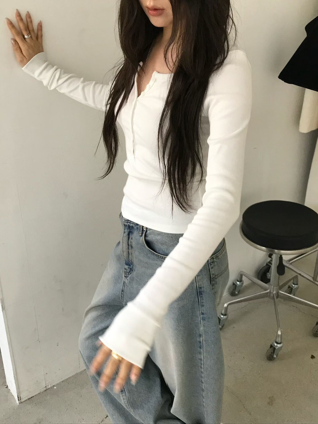 #AD82半排釦修身上衣(黑/白/灰)