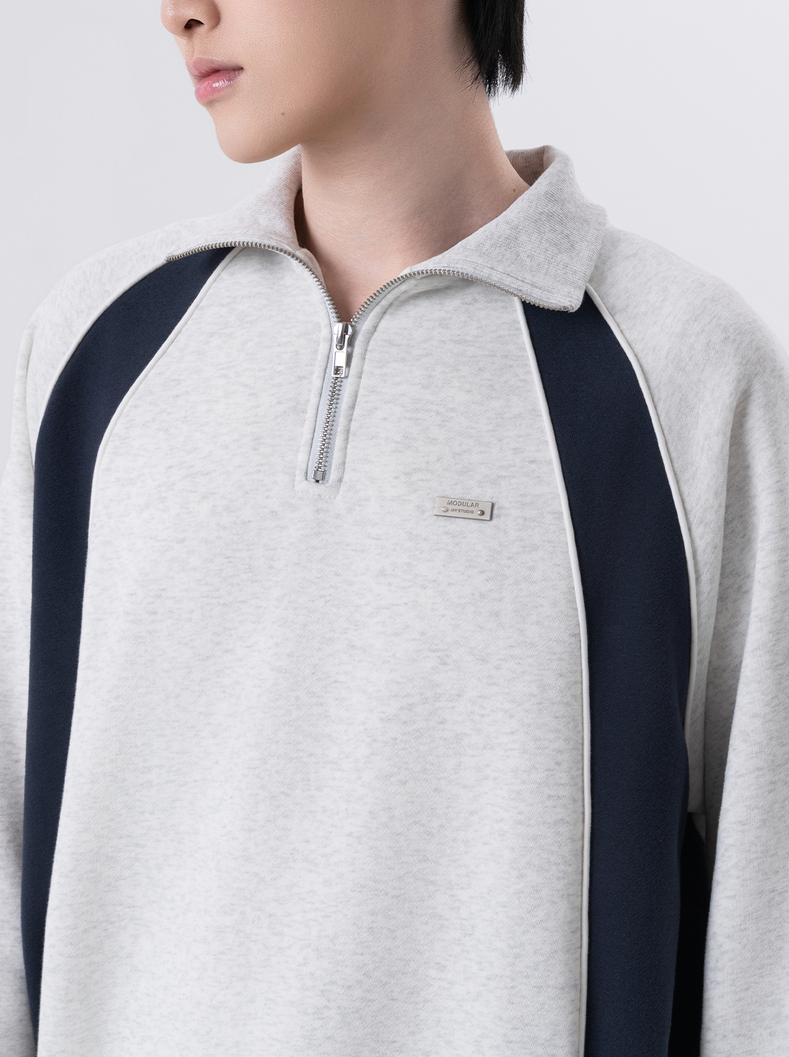 開襟立領撞色拼接大學TEE