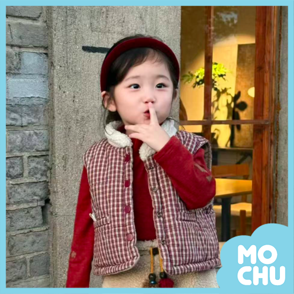 紅格毛領雙面穿背心