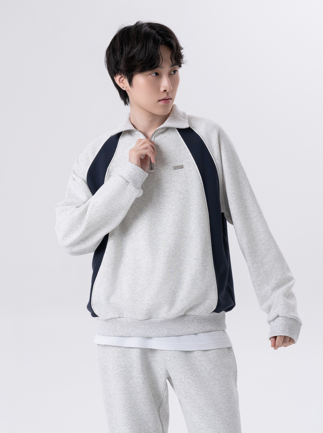 開襟立領撞色拼接大學TEE