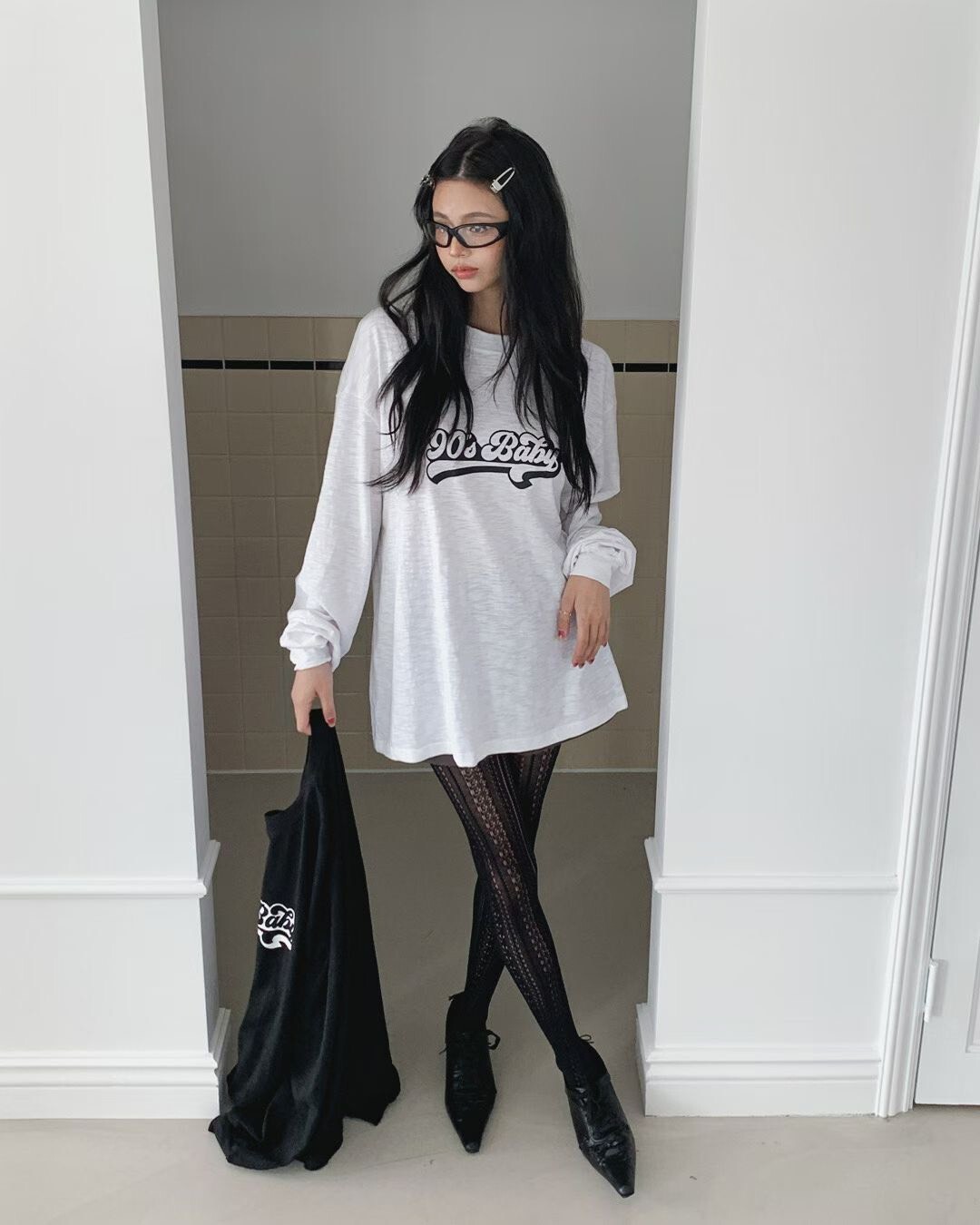 #AD85竹節棉90寶貝上衣(白/黑)