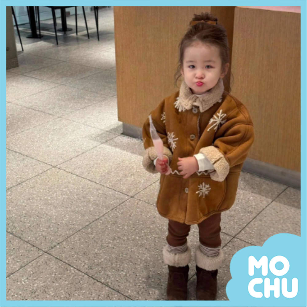 雪花繡麂皮加絨大衣