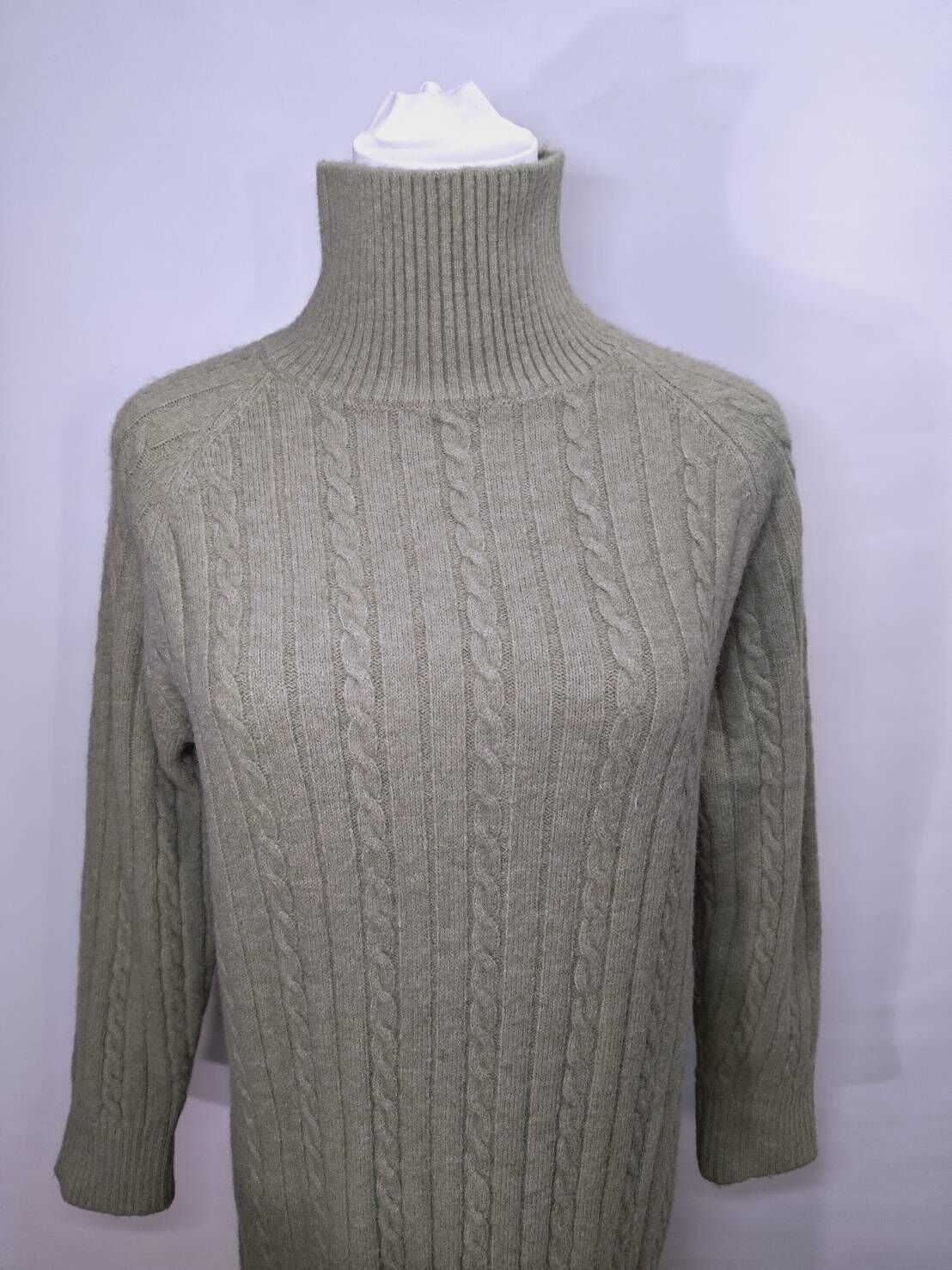 知性復古麻花紋高領針織長版連身裙 C5