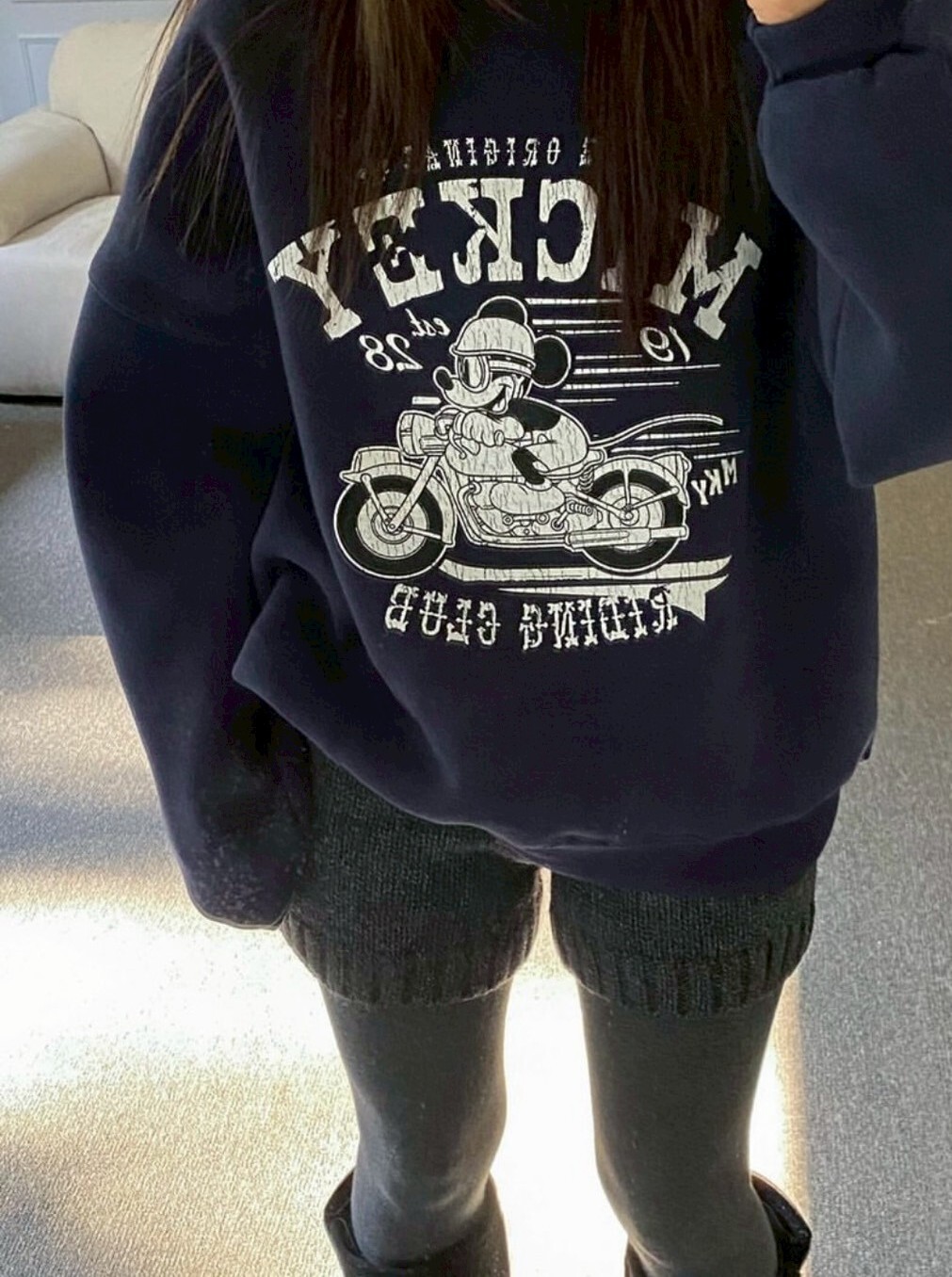 #AD91米奇賽車衛衣(深藍/灰)