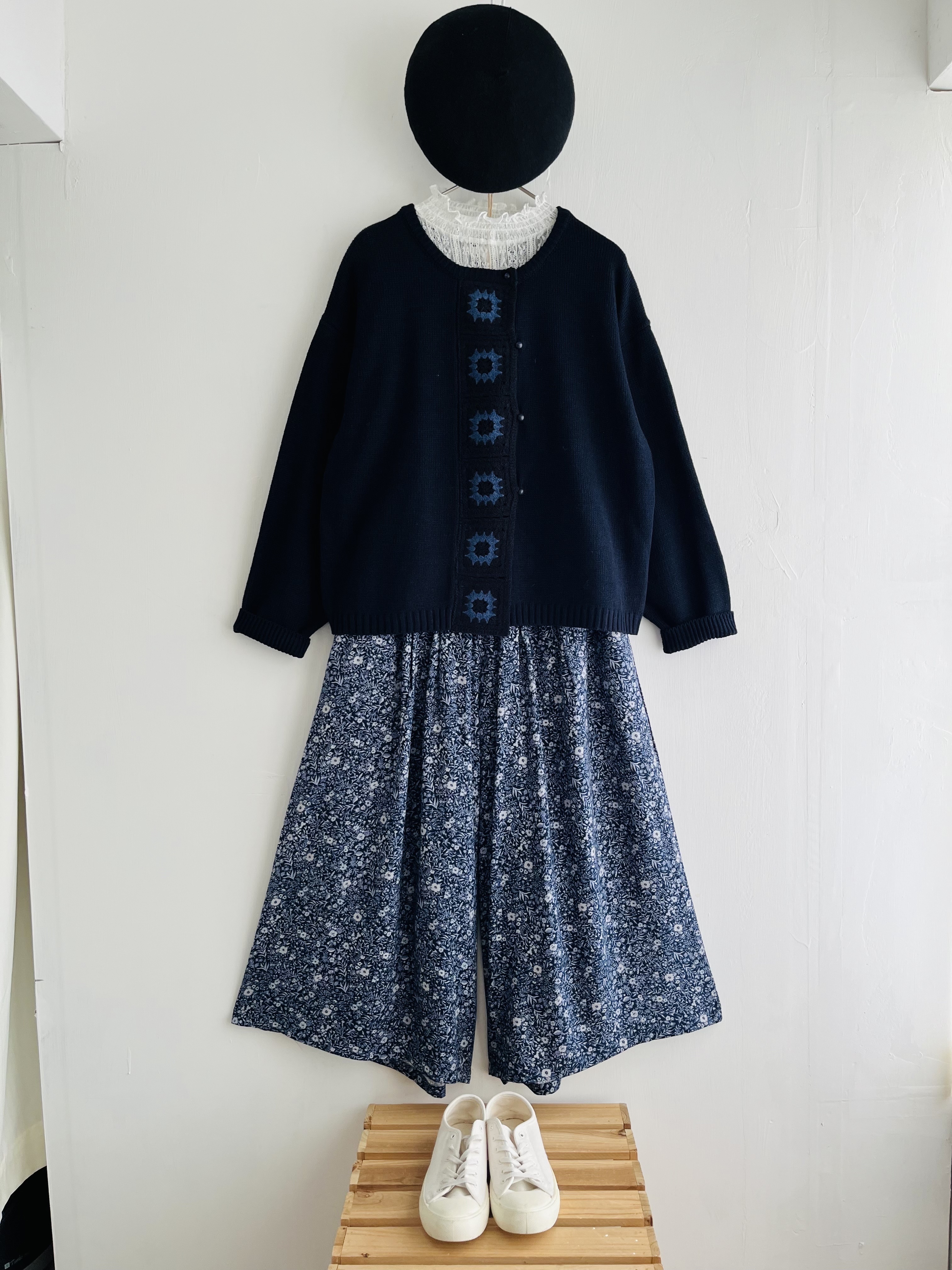 Keitto藍色鈎針花針織外套