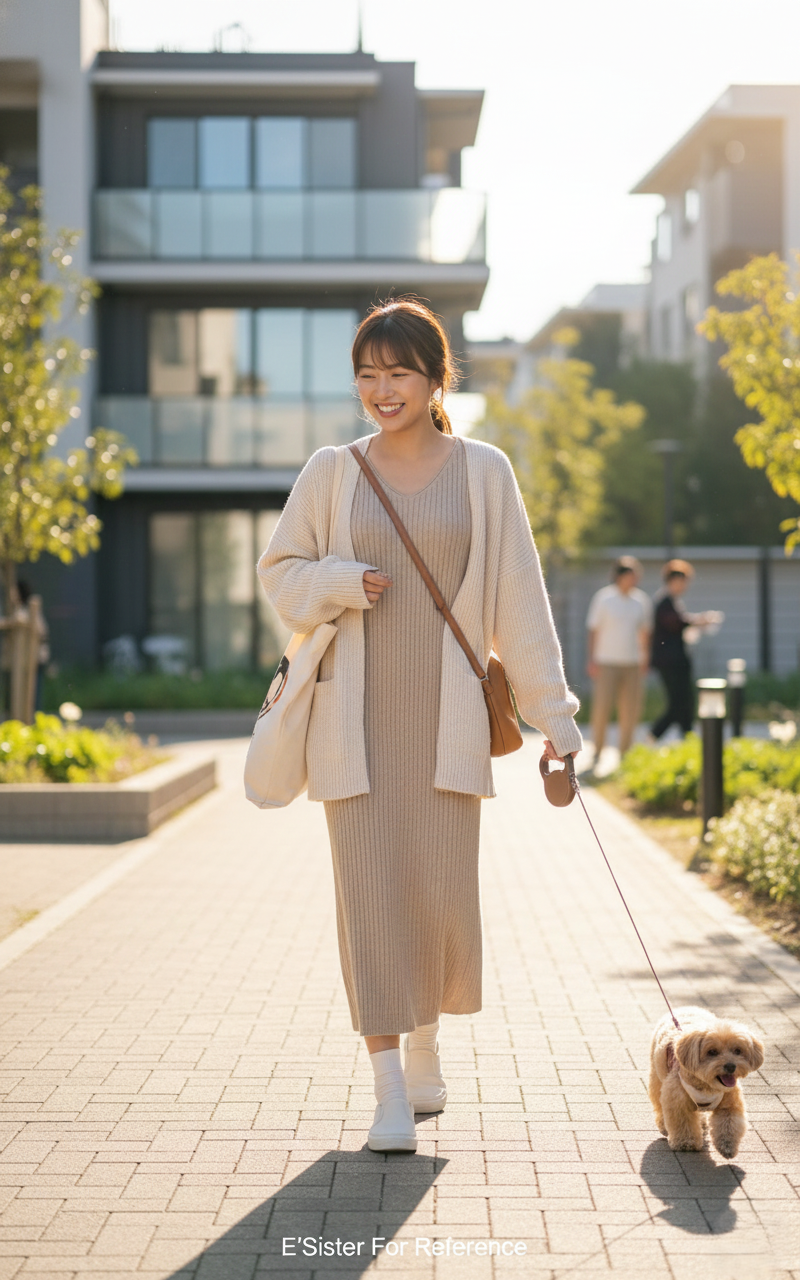 領直紋羅紋長袖連身裙 C12