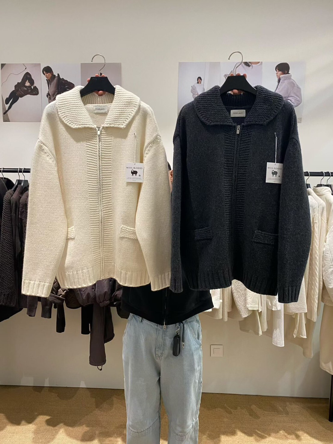 #AD96拉鍊設計羊毛外套(白/墨)