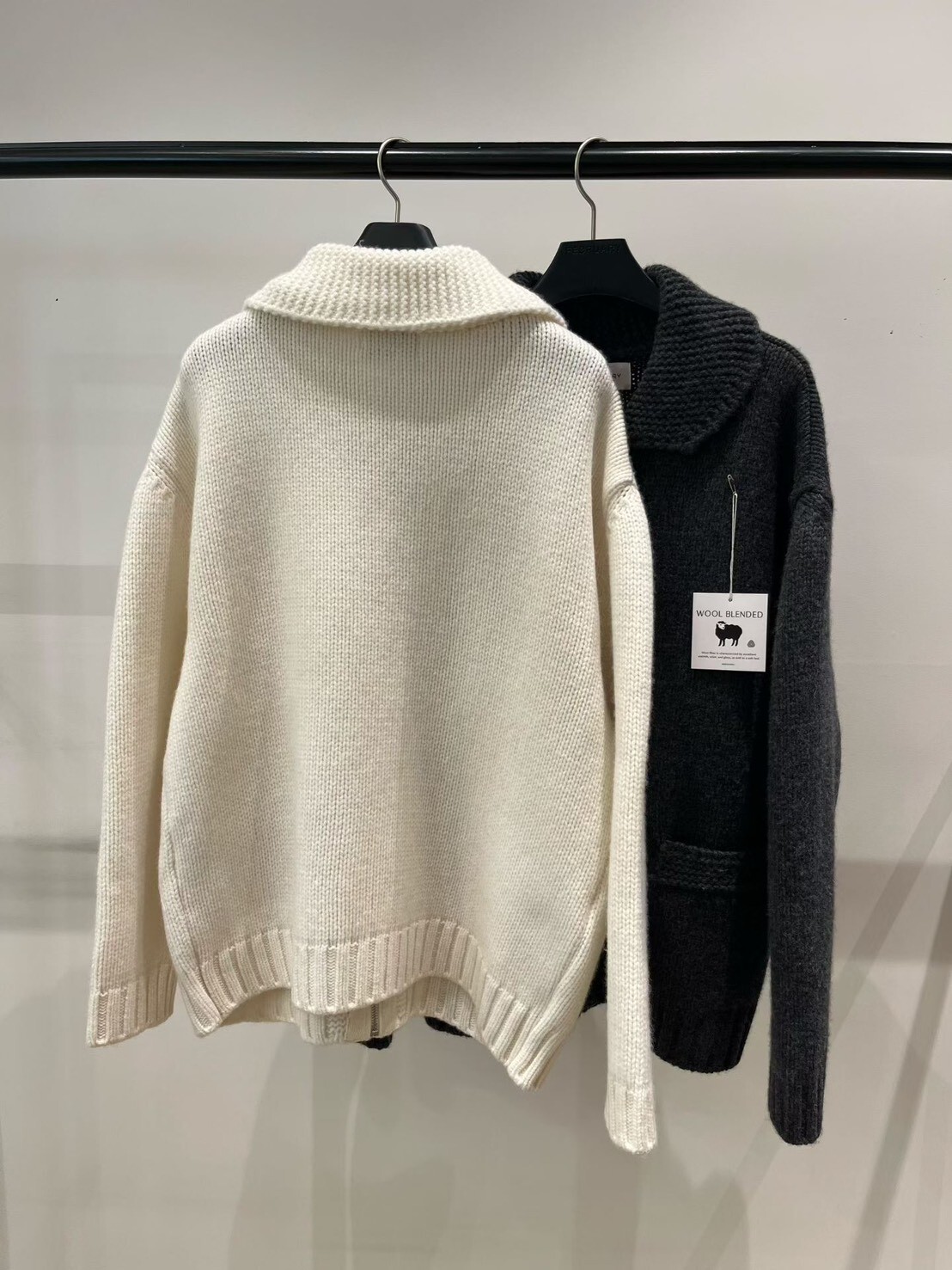 #AD96拉鍊設計羊毛外套(白/墨)