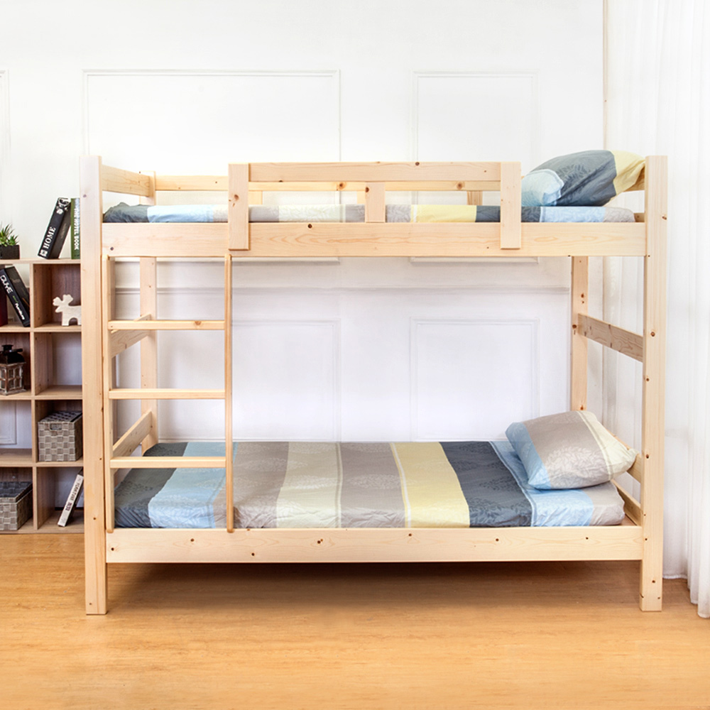 尼凱3.5尺實木雙層床架(原木色)