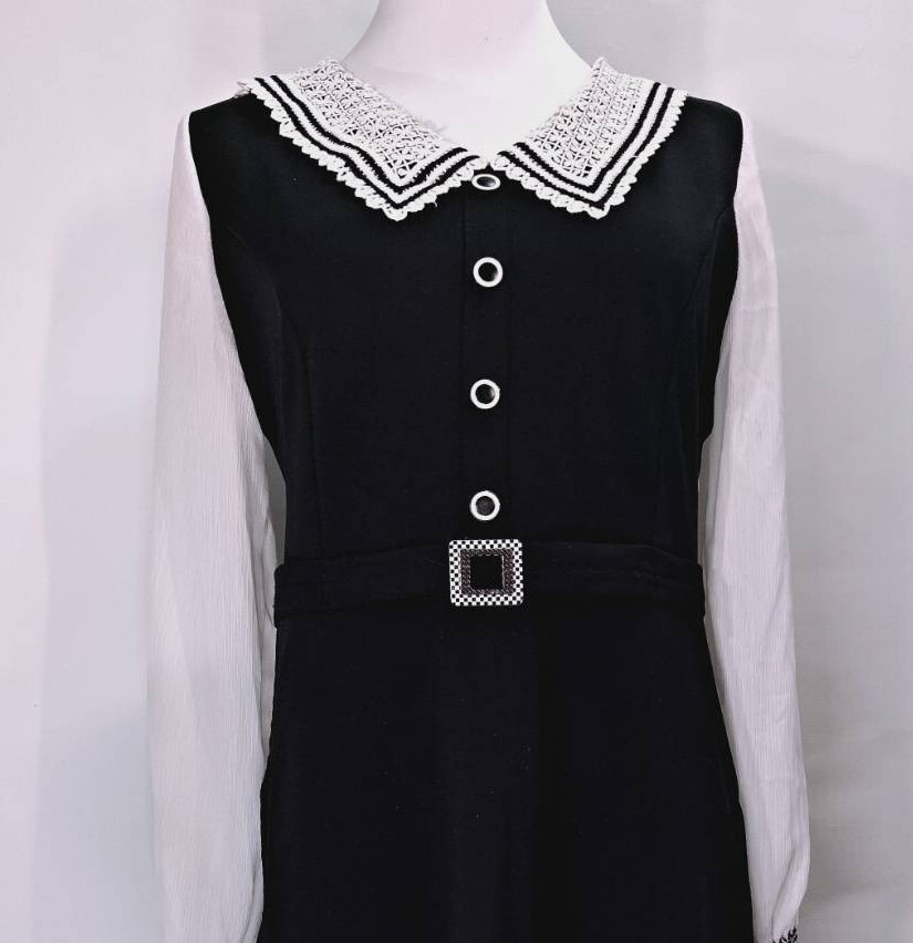 復古彼得潘蕾絲領長袖修身連身裙 C15