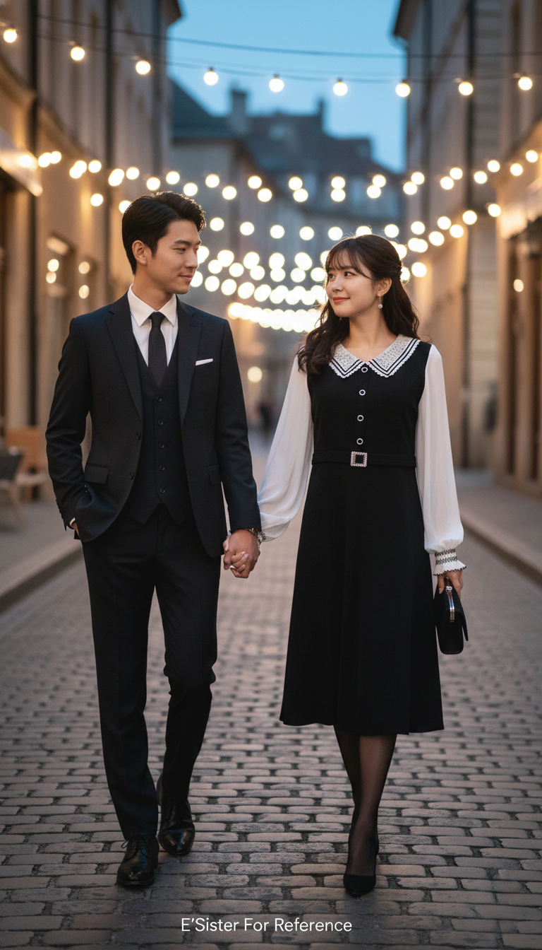 復古彼得潘蕾絲領長袖修身連身裙 C15