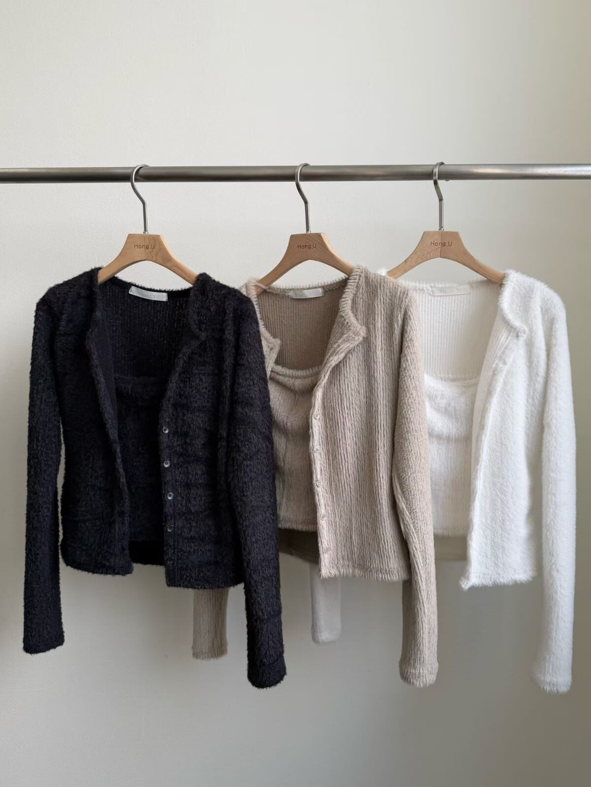 HN5304 流蘇毛毛吊帶背心外套套裝