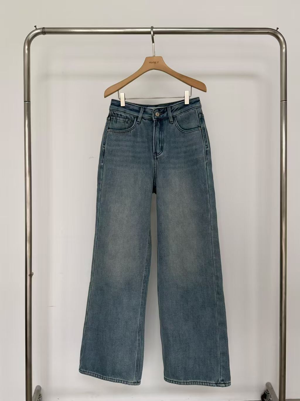 HN5307 高腰貓鬚直筒牛仔褲 *S/M Size*