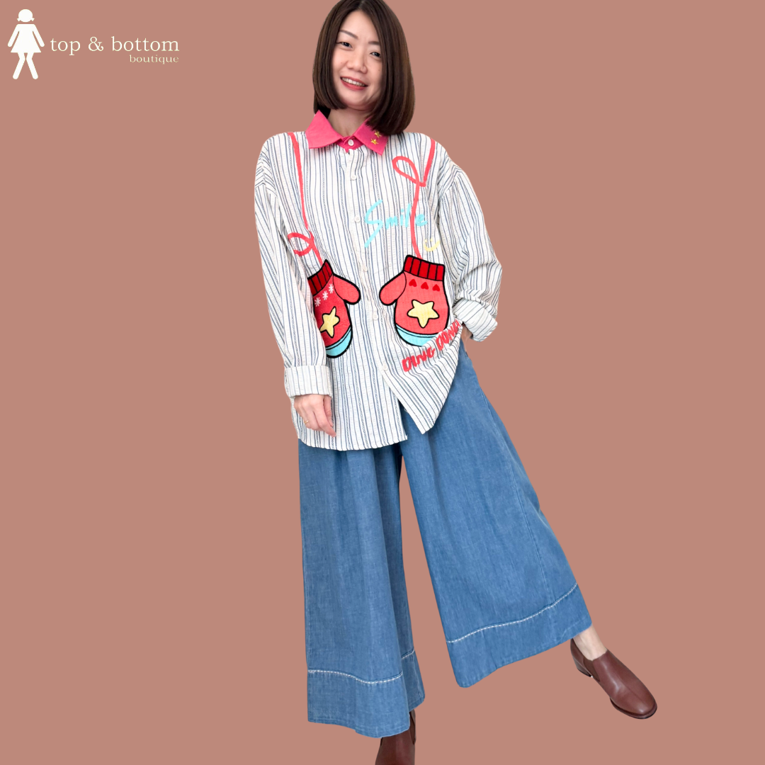 STRIPED LONG SHIRT WITH EMBROIDERY DETAILS